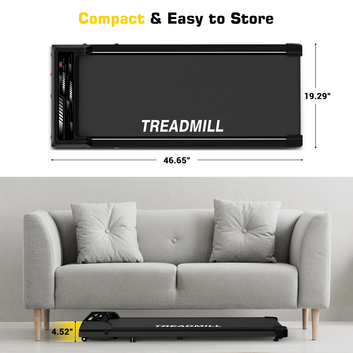 Under Desk Treadmill Walking Pad 265lbs 2.25HP Black T35388
