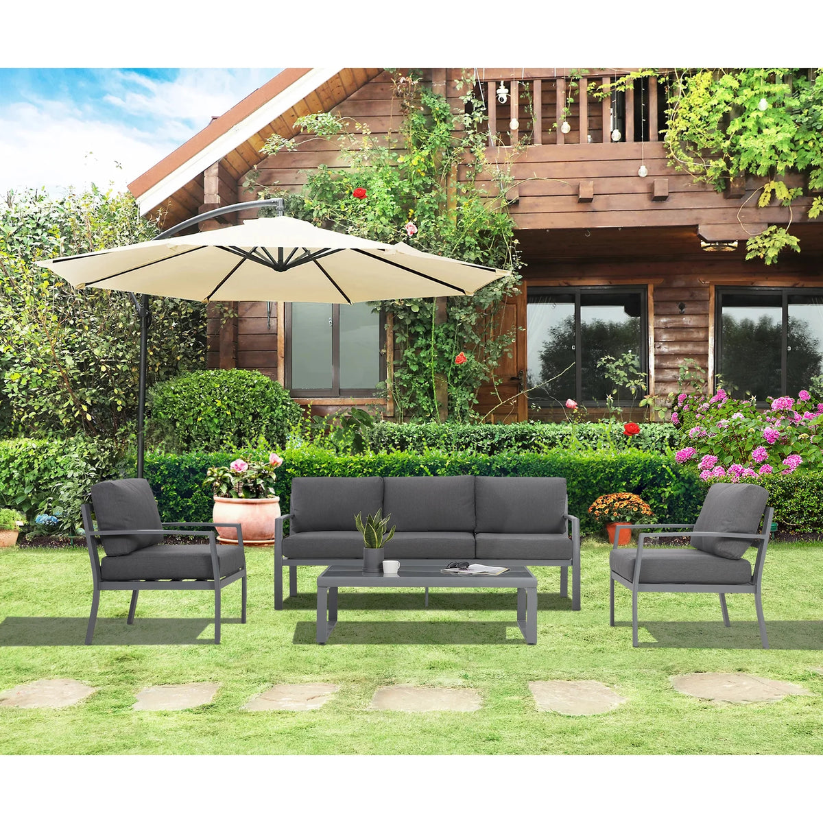 4 Piece Metal Patio Furniture Set with Cushions A27045