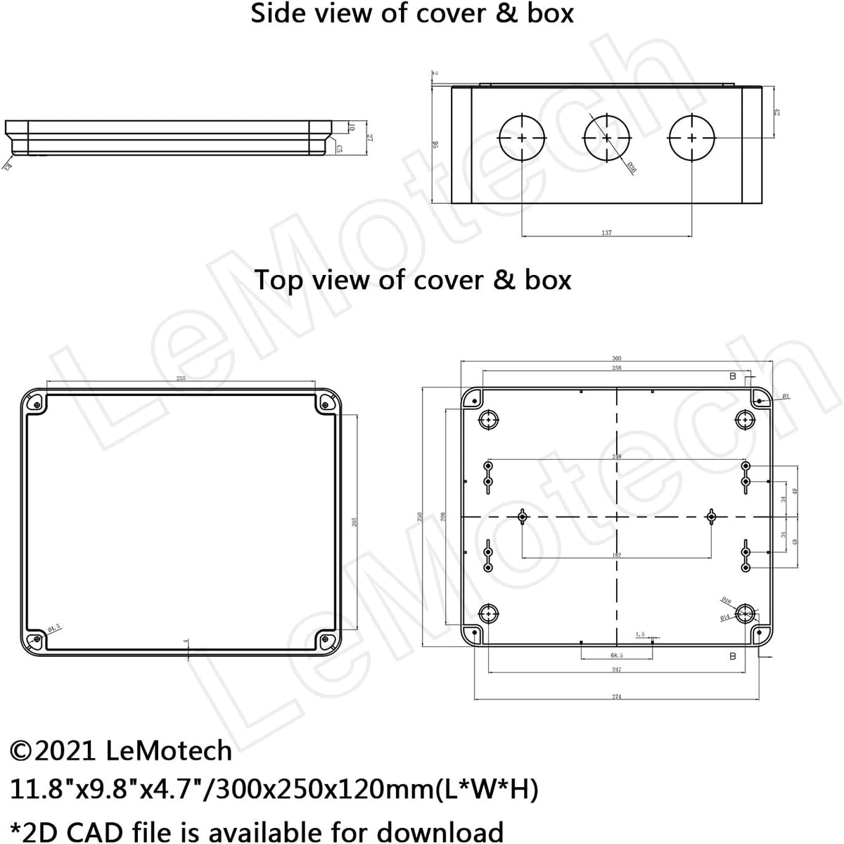 White ABS Plastic IP65 Junction Box 11.8 x 9.8 x 4.7 inch Pack of 2 G205