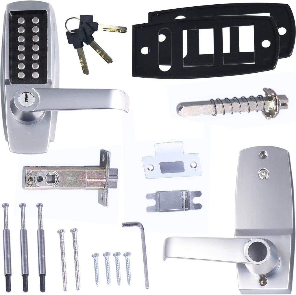 Mechanical Push Button Lever Lock, 60mm Backset, 13 Digit Keypad, Satin Chrome U280513