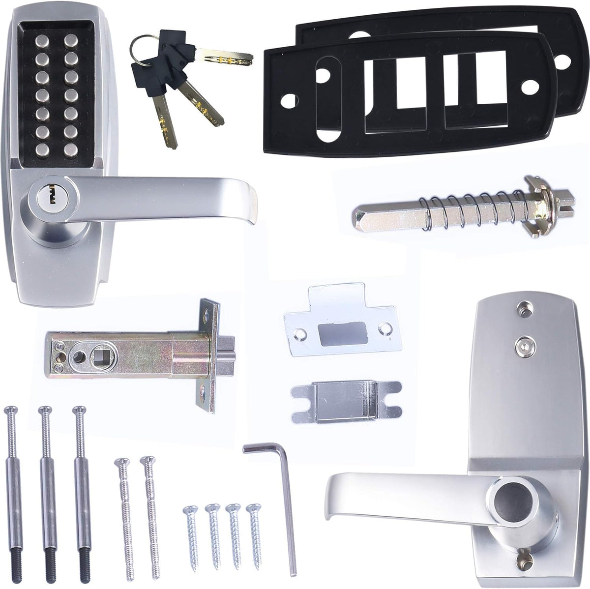 Mechanical Push Button Lever Lock, 60mm Backset, 13 Digit Keypad, Satin Chrome U280513
