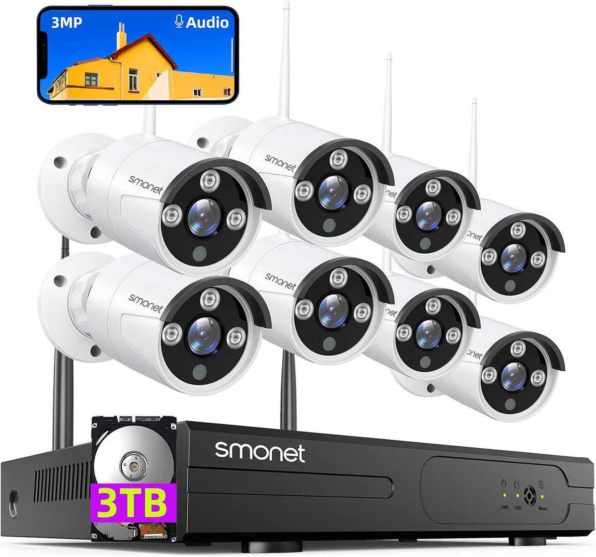 3MP Wireless Security Camera System with 3TB Hard Drive J202