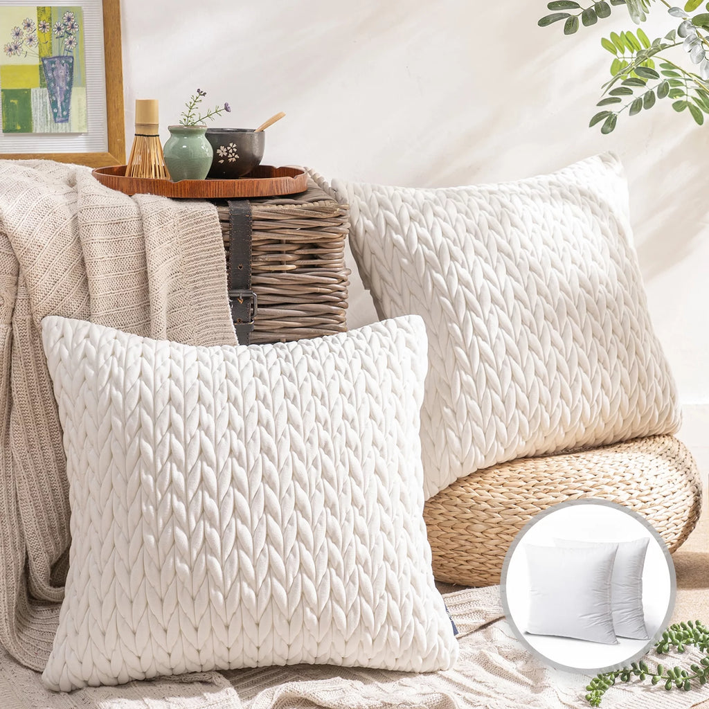 Off-White Polyester Throw Pillow, 2 Count K3848