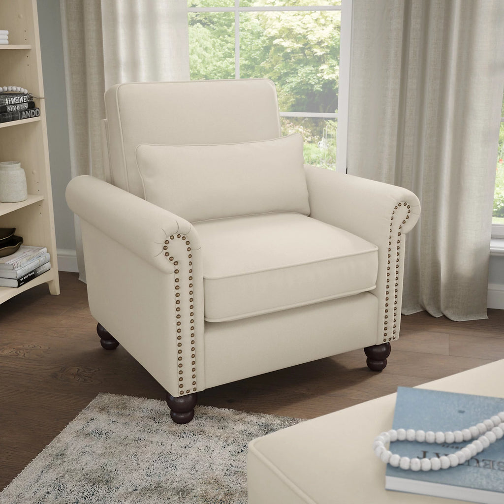Cream Herringbone Accent Chair with Arms B964487