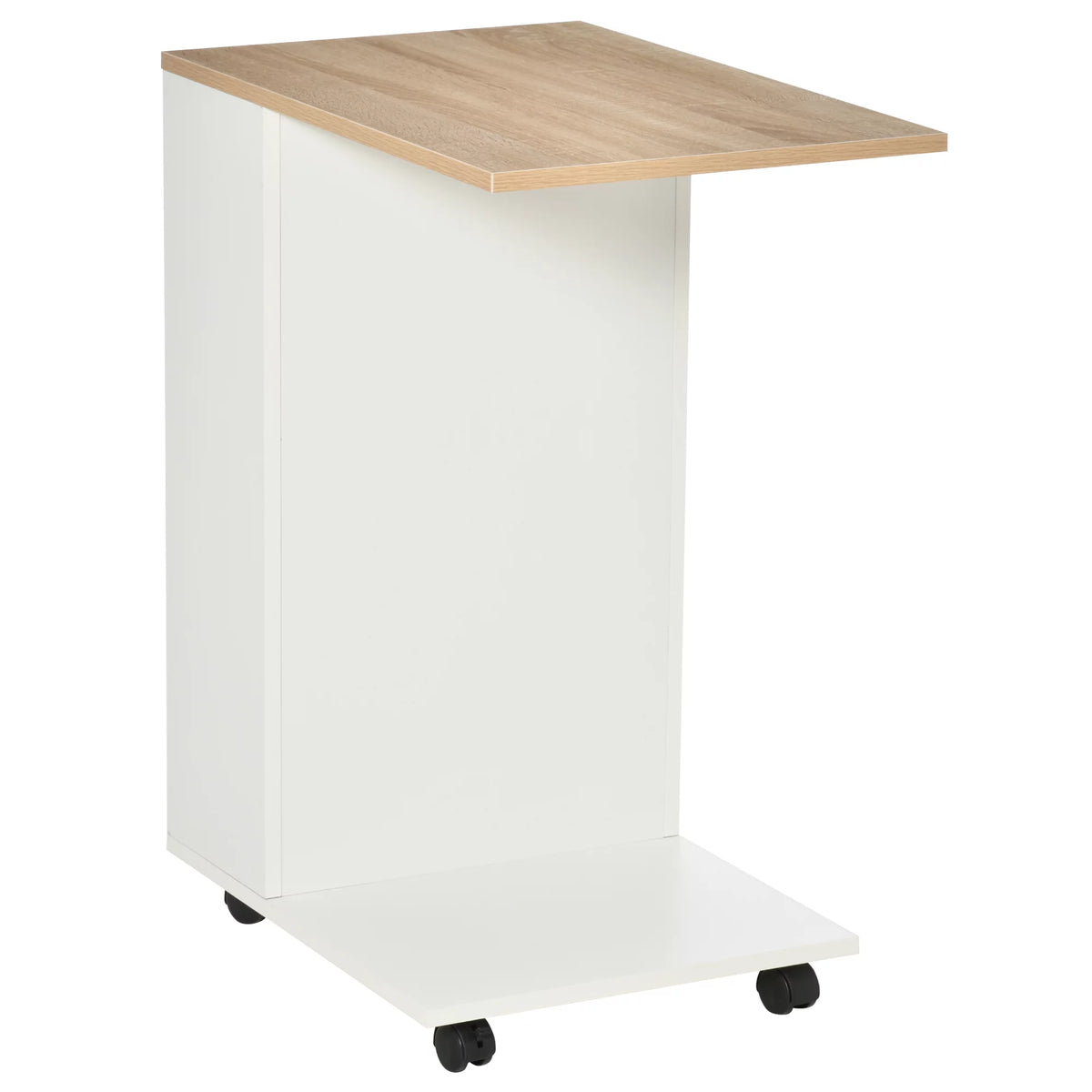C-Shaped Sofa Side Table with Storage and Wheels N173
