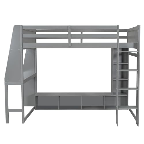 Twin Solid Wood Loft Bed with Desk and Storage H990