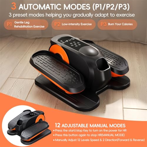 Under Desk Elliptical Machine, Quiet Portable Mini Electric Seated Pedal Exerciser, 12 Adjustable Speeds W4047