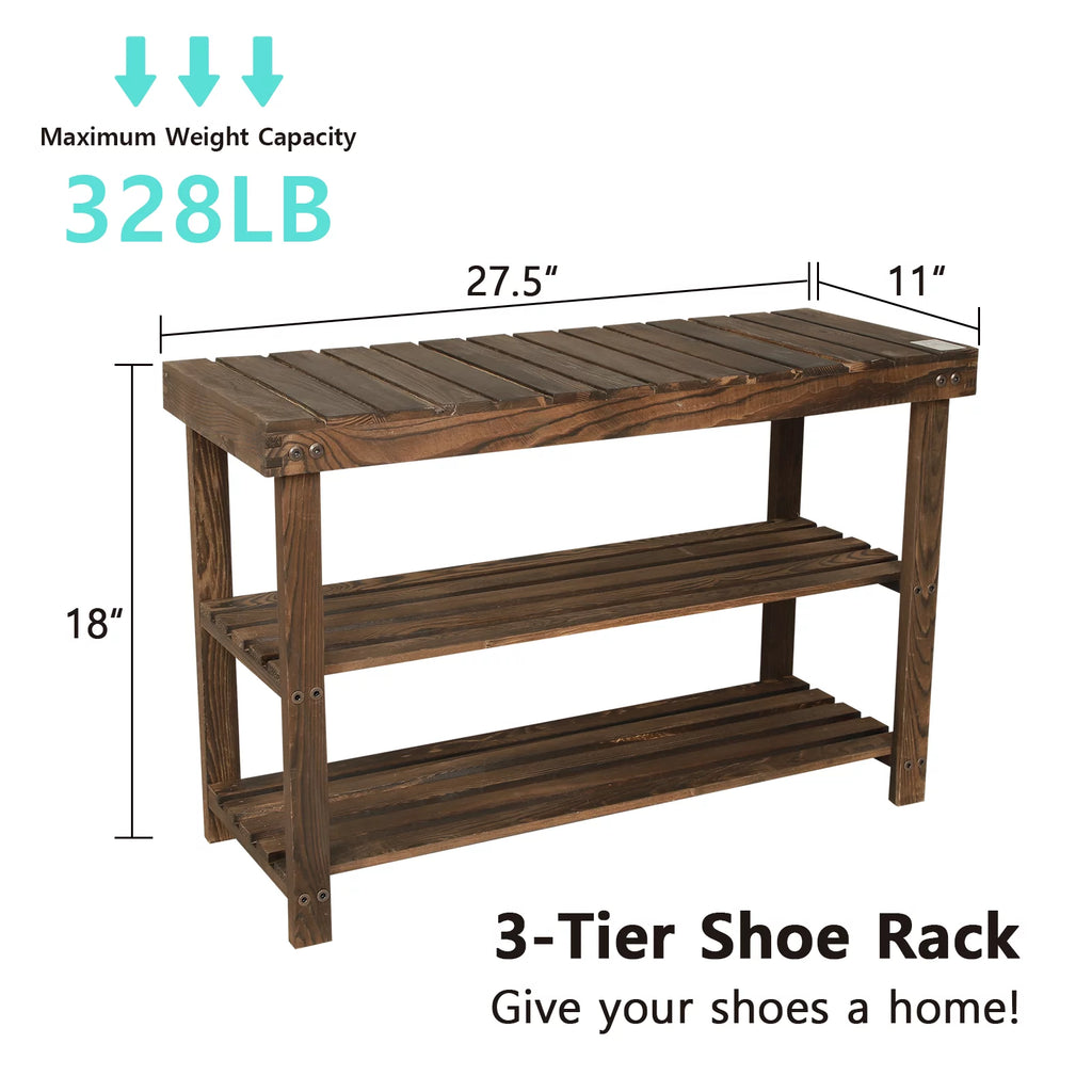 27.5" Solid Wood 3-Tier Shoe Bench K77656