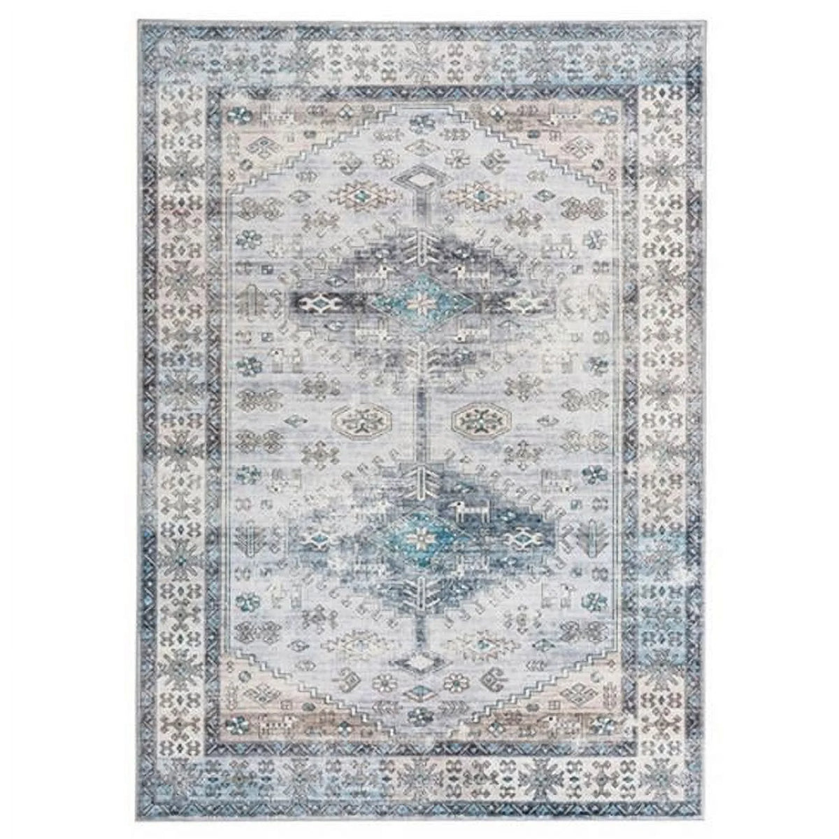 Vintage Blue Border Design Soft Fabric Area Rug V907925