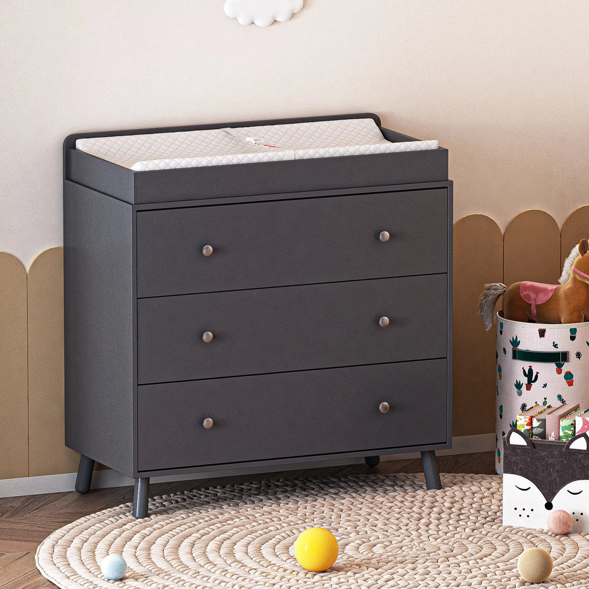 White 3 Drawer Baby Changing Table with Pad D19242
