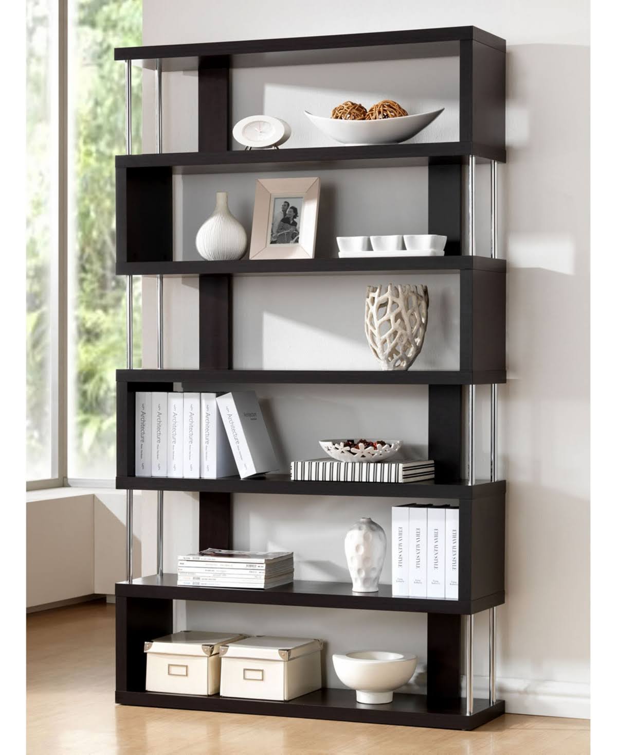 Dark Brown Six-Shelf Modern Bookcase N991