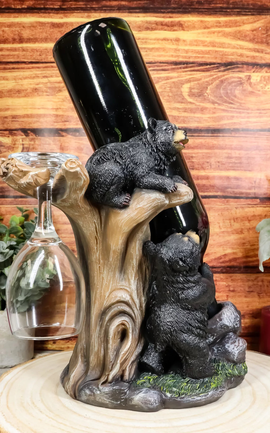 Black Bear Wine Glasses and Bottle Holder Figurine A125783
