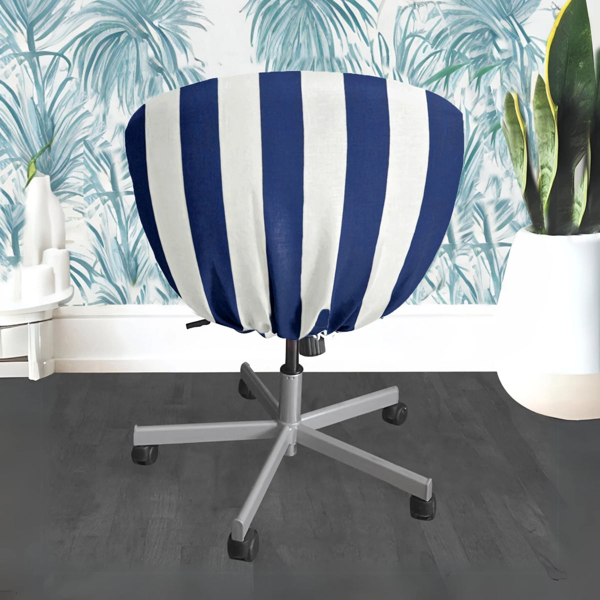 Navy Blue Stripe Chair Slip Cover D6026