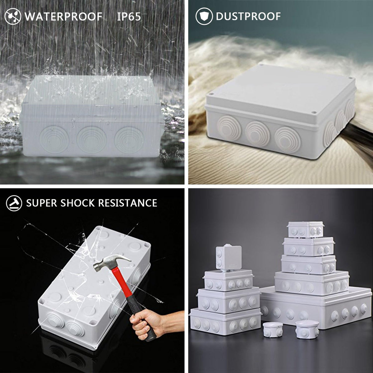 White ABS Plastic IP65 Junction Box 11.8 x 9.8 x 4.7 inch Pack of 2 G205