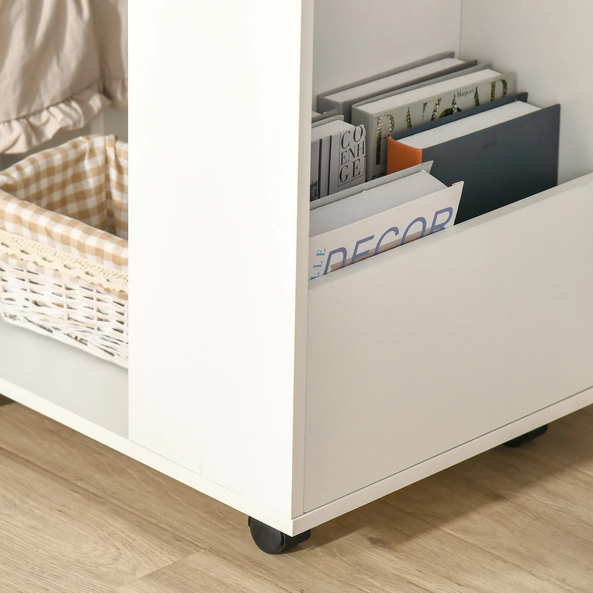 C-Shaped Sofa Side Table with Storage and Wheels N173