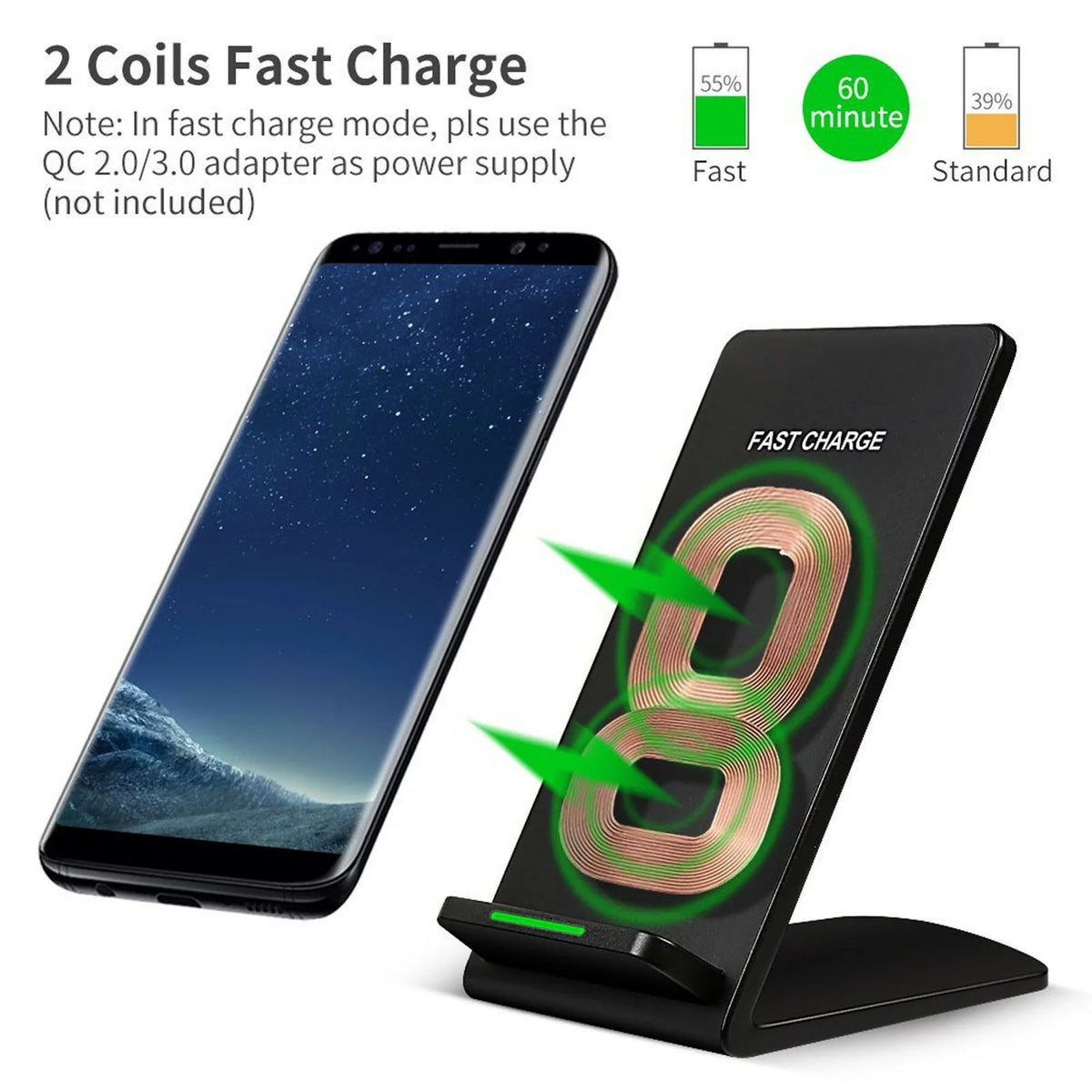 10W Fast Wireless Charger Stand Detachable 2-Coils Charging Pad L663255
