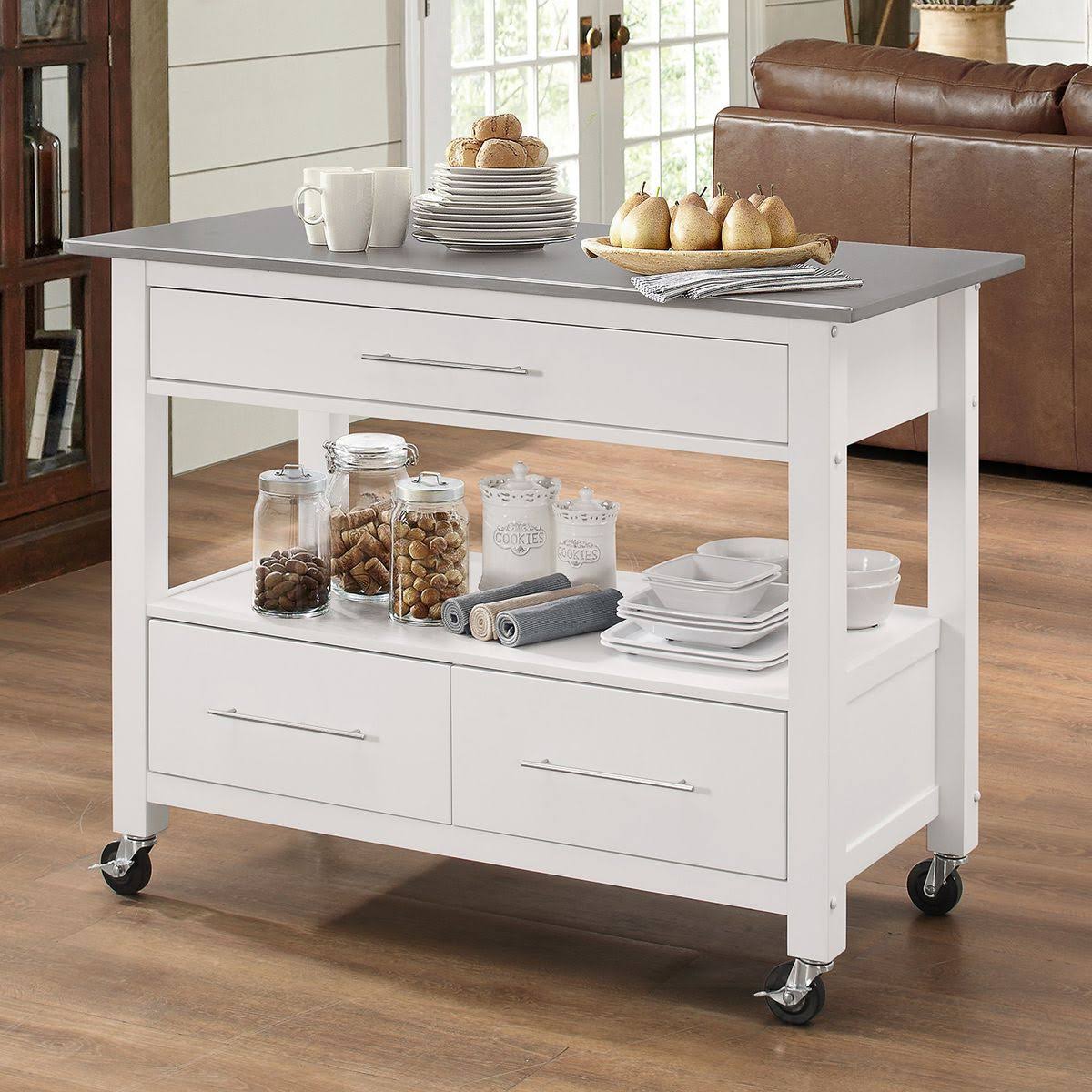Stainless Steel & White Kitchen Cart K9655