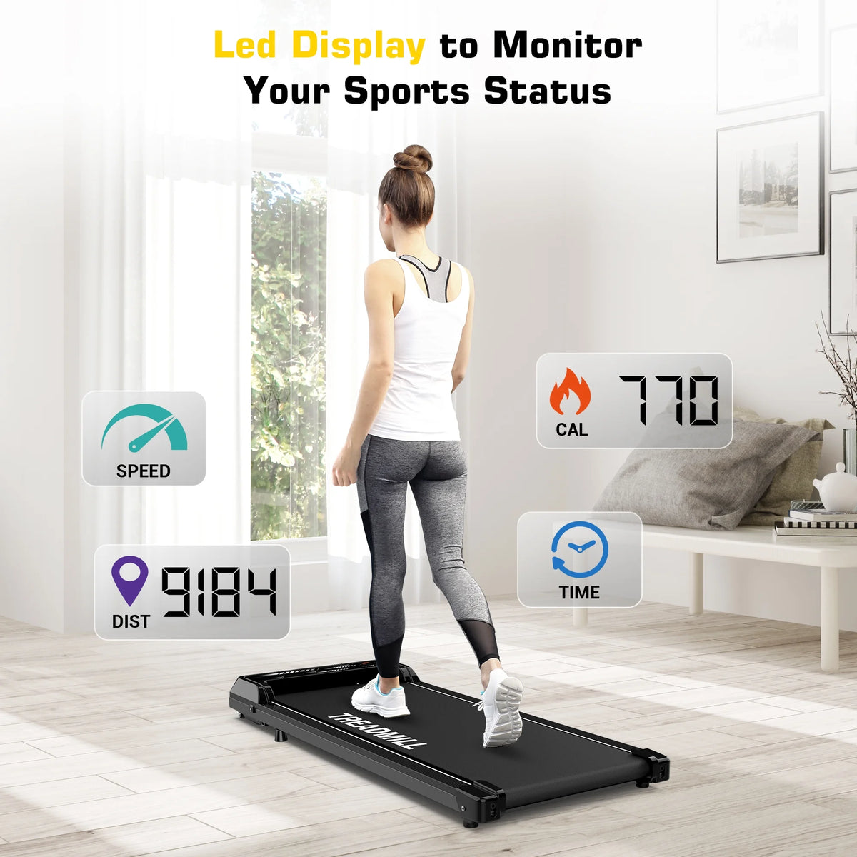 Under Desk Treadmill Walking Pad 265lbs 2.25HP Black T35388