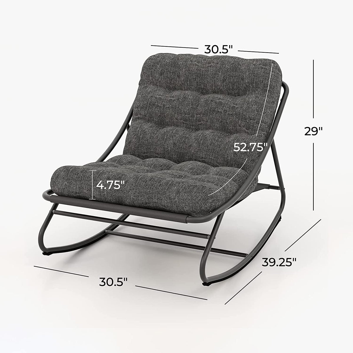 Steel Rocking Chair with Padded Cushion, Gray H941