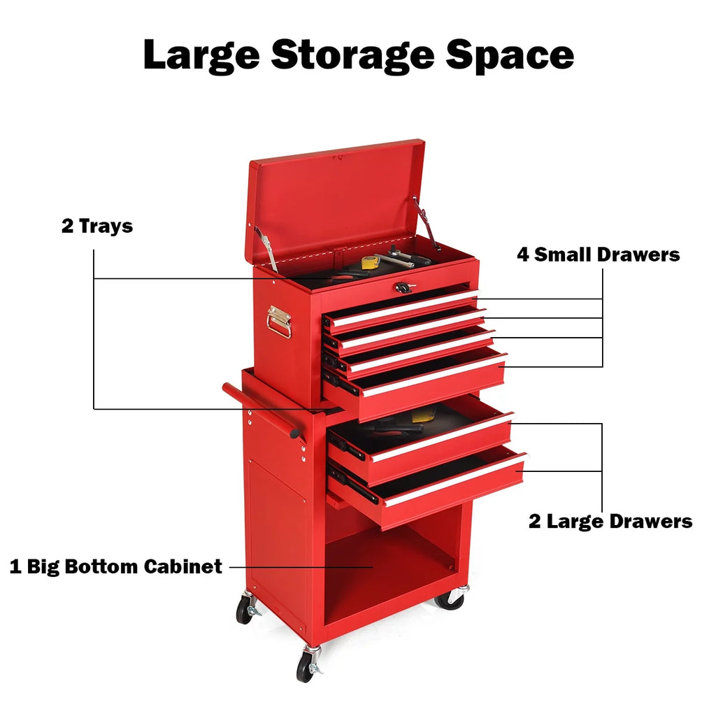 2 in 1 Rolling Storage Cabinet with 6 Drawers Black W86523