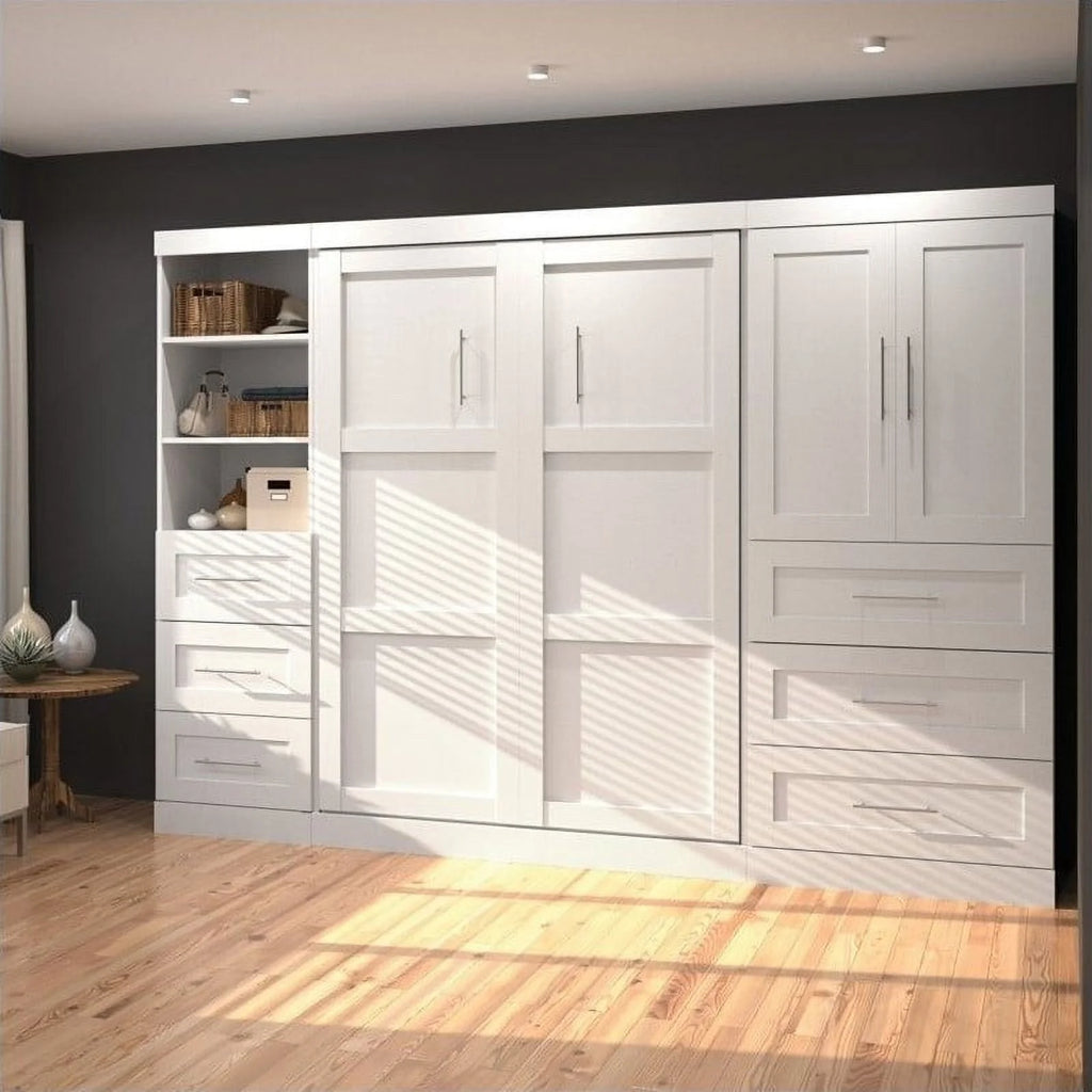 2 Piece 6 Drawer Wood Full Wall Bed in White Z5528