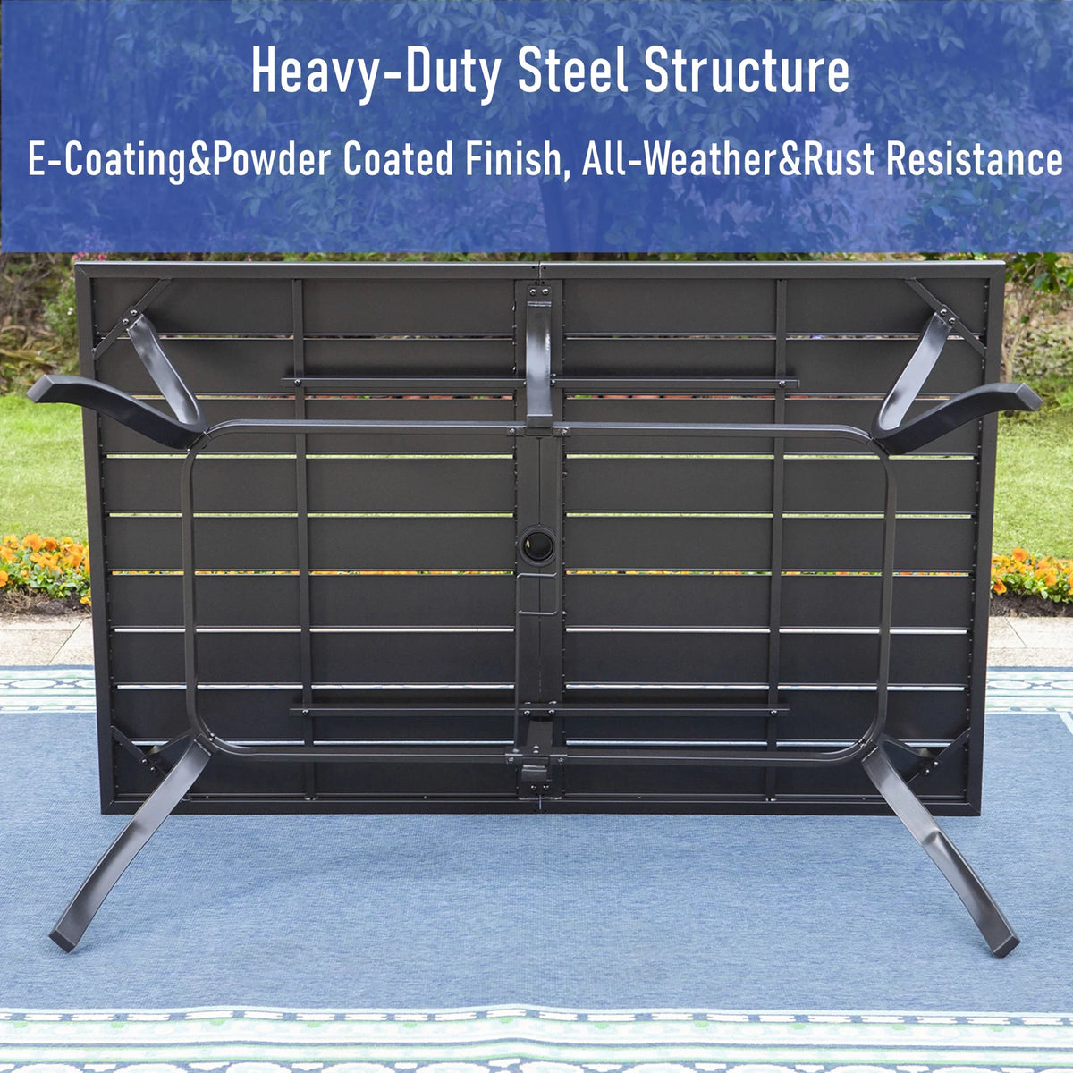 7-Piece Black Steel Patio Dining Set with 6 Armchairs and Table R1790
