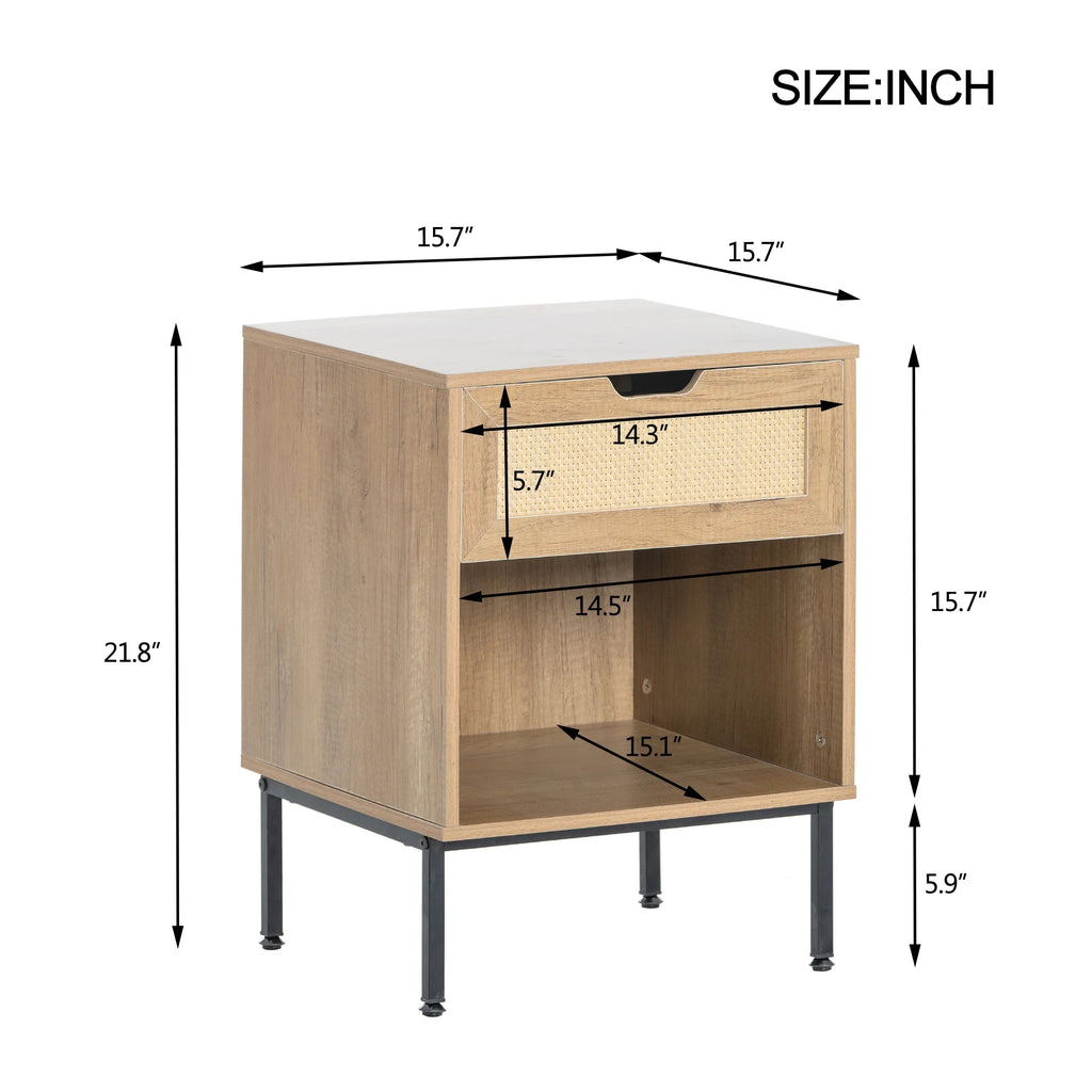 Natural Rattan Nightstand with Metal Legs P90791