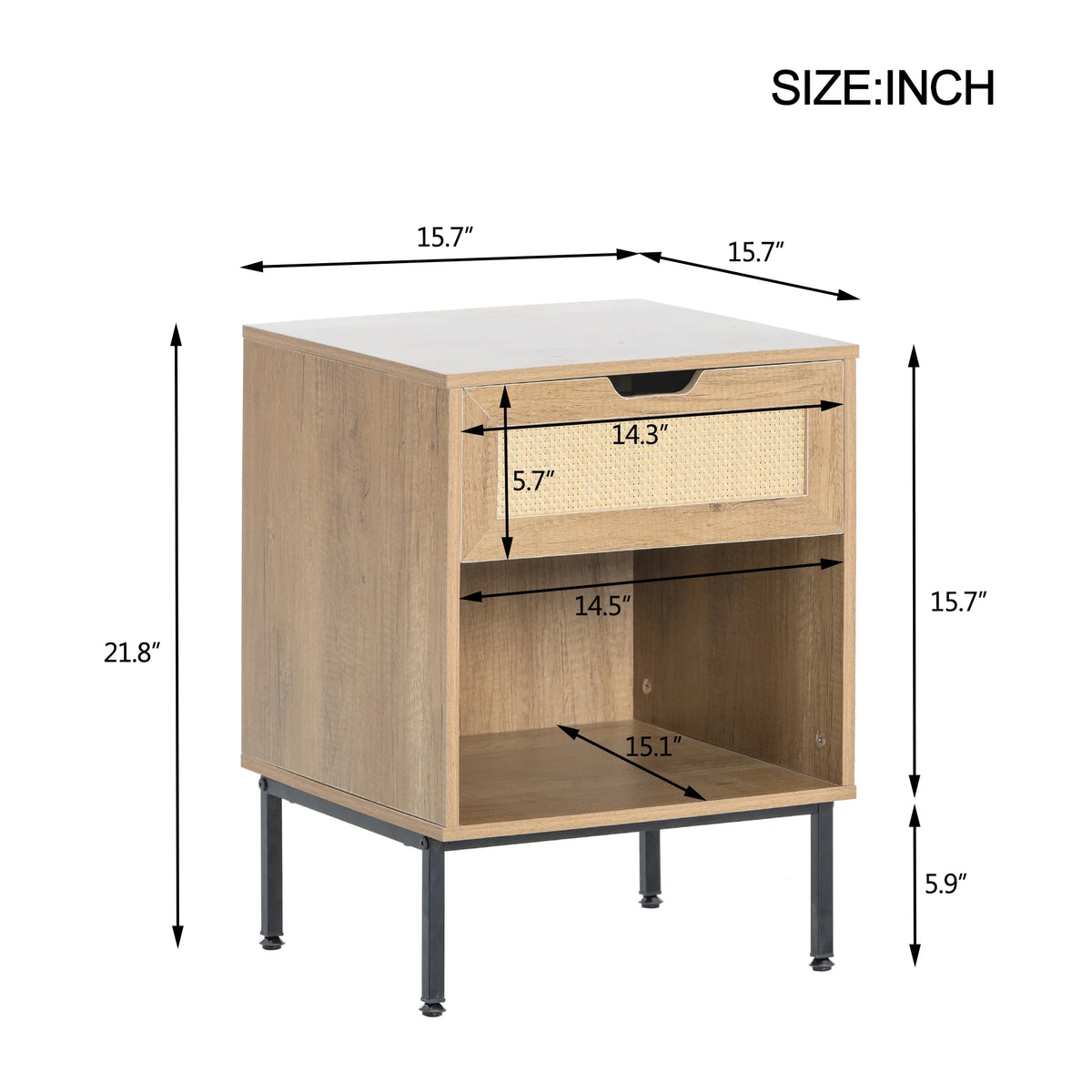 Natural Rattan Nightstand with Metal Legs P90791