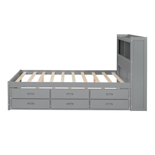 White Full Size Wood Storage Bed with Bookcase Headboard and Trundle Z1507