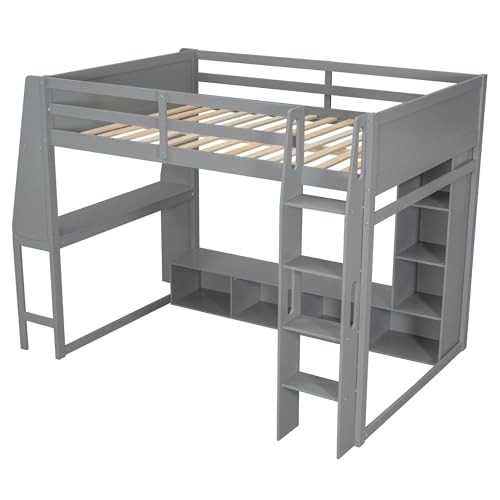 Twin Solid Wood Loft Bed with Desk and Storage H990