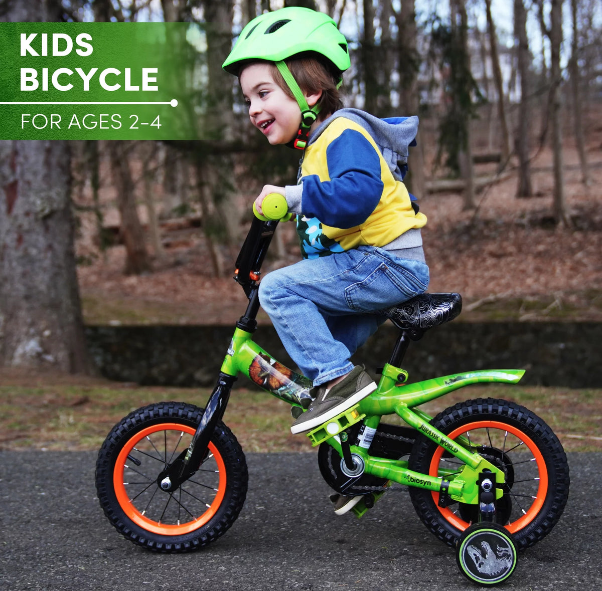 Green and Orange 12-inch Boy's Bicycle with Training Wheel U4220