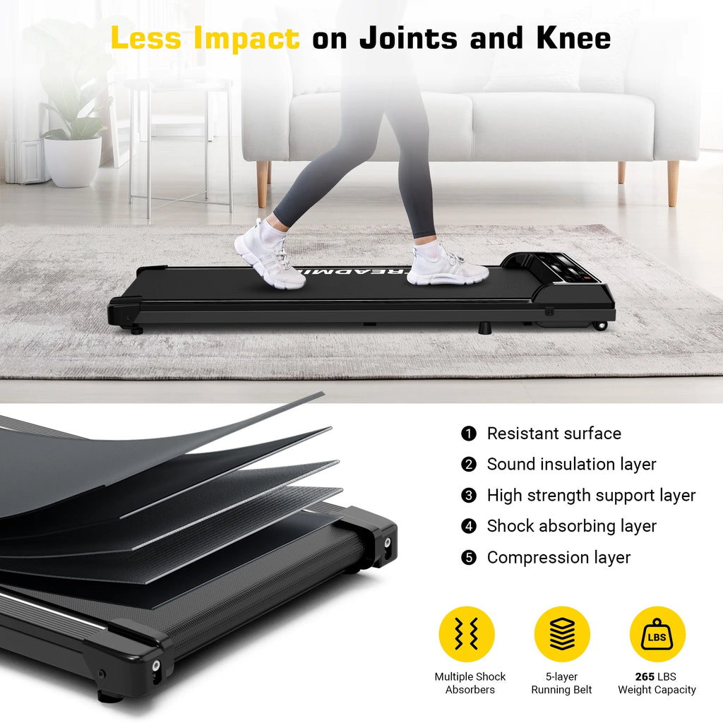 Under Desk Treadmill Walking Pad 265lbs 2.25HP Black T35388