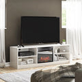 65 TV Stand with Electric Fireplace Insert and 4 Shelves Ivory Oak F799