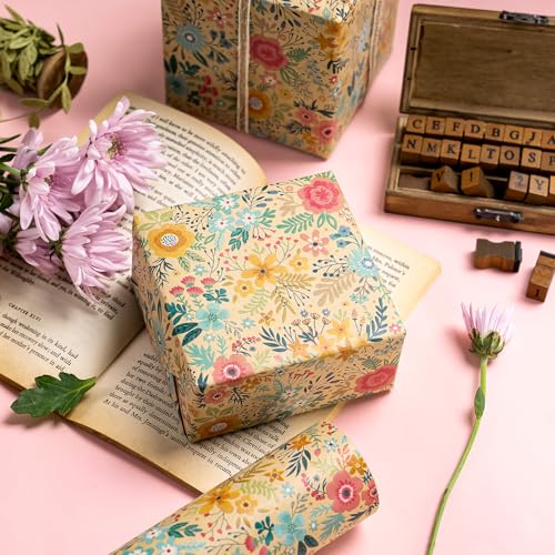 Kraft Floral Wrapping Paper Roll M2476
