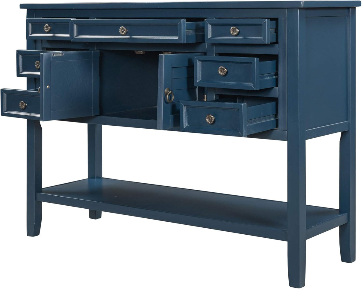 Vintage Console Table with 7 Drawers and 1 Cabinet Q6745