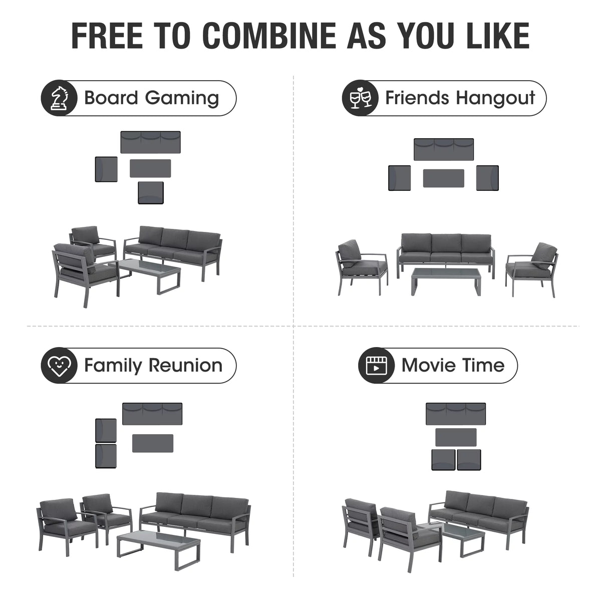 4 Piece Metal Patio Furniture Set with Cushions A27045