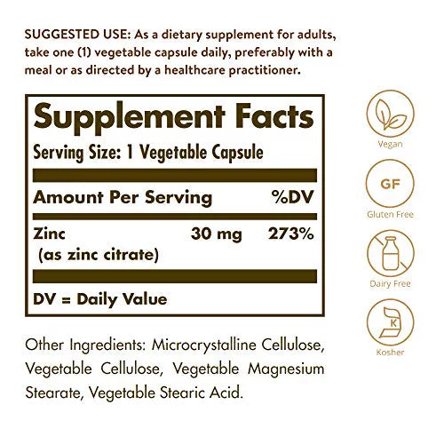 Zinc Citrate 30 mg 100 Vegetable Capsules D17843