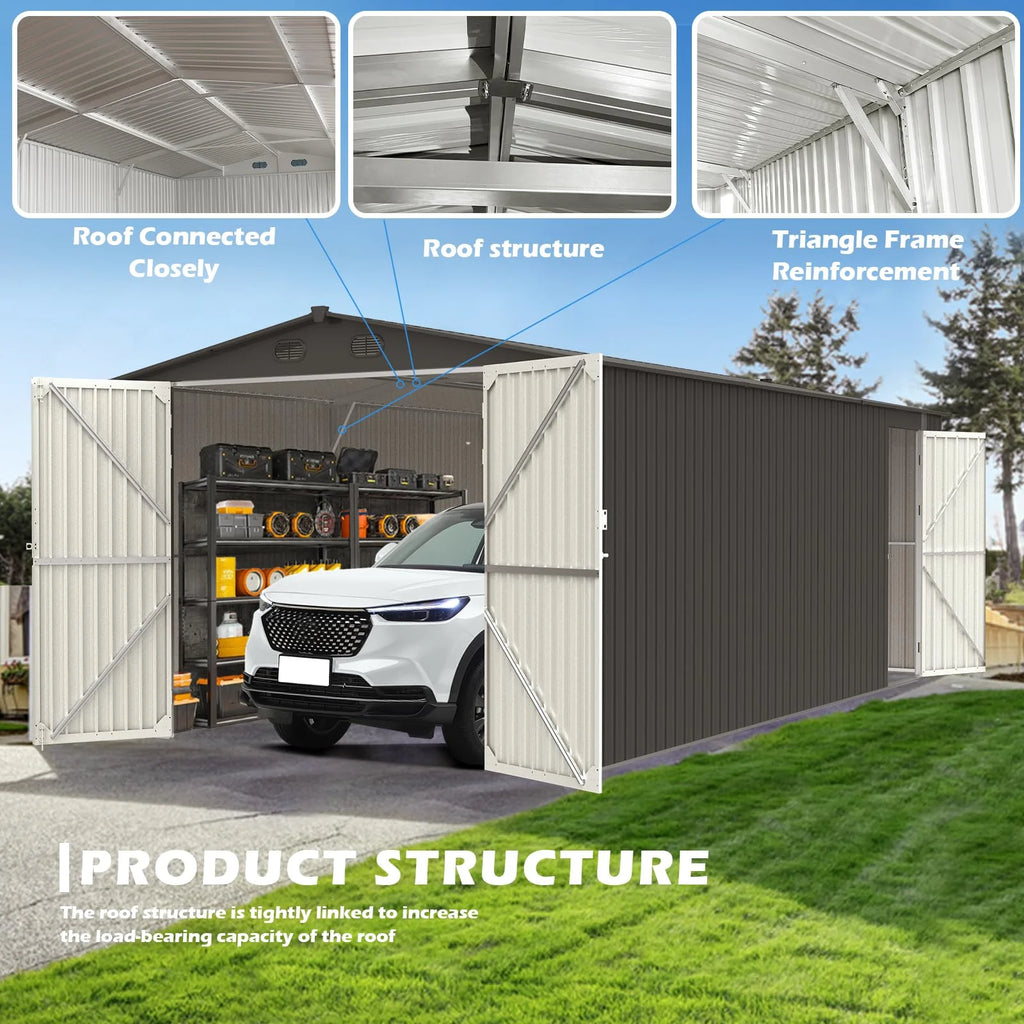 20x13 ft Metal Garage Shed with 2 Doors and 4 Vents J9094