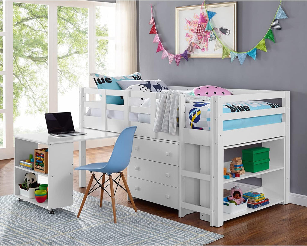 Twin Size Espresso Loft Bed with Desk and Storage R237666