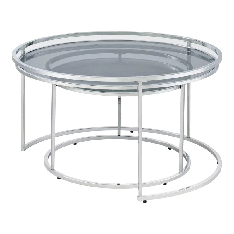 Metal Glass Top 2-Piece Nesting Tables Set in Gray G905