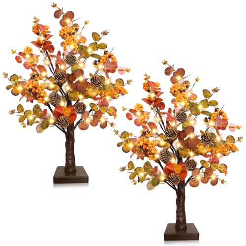 2 Pack Fall Tabletop Tree with 48 LED Battery Operated 18 Inch Y6274