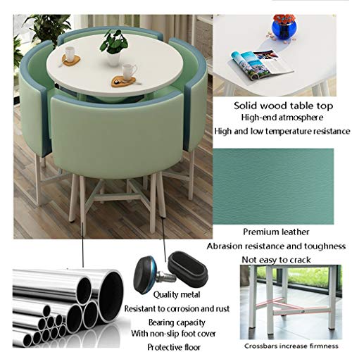 Army Green Round Table and Chair Set with 4 Leather Chairs W52751