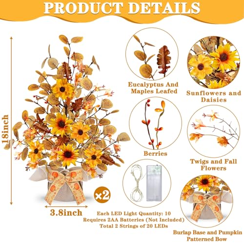 2 Pack Fall Tabletop Tree with 48 LED Battery Operated 18 Inch Y6274