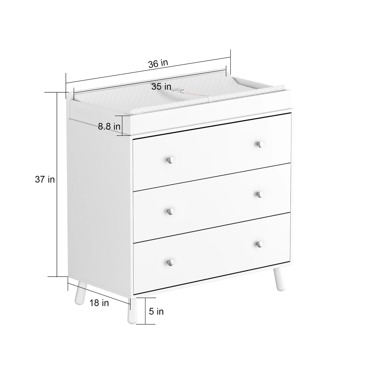 White 3 Drawer Baby Changing Table with Pad D19242