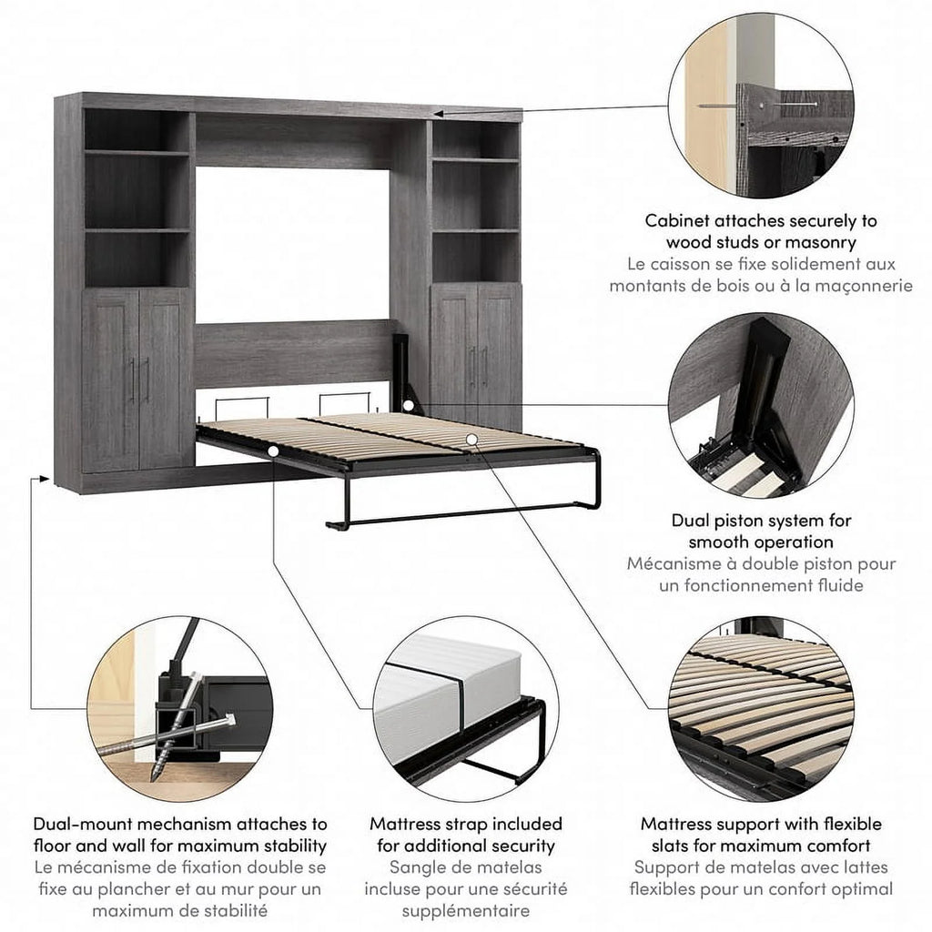 Bark Gray Full Murphy Bed with Closet Storage J9146