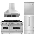 60 In. Dual Fuel Range, 36 In. Refrigerator, Range Hood and Dishwasher in Stainless Steel S61027