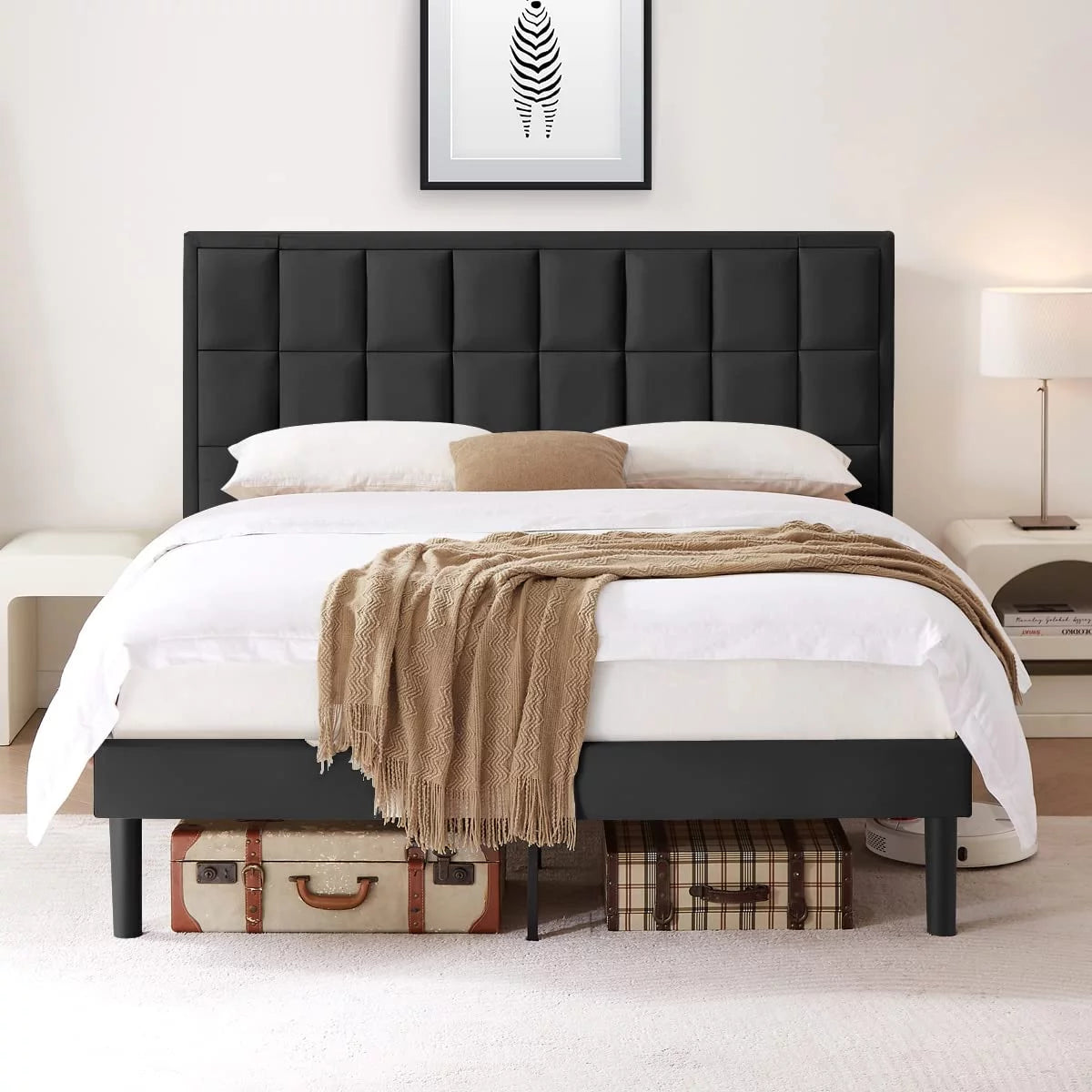 Twin Size Velvet Platform Bed Frame with Headboard H297