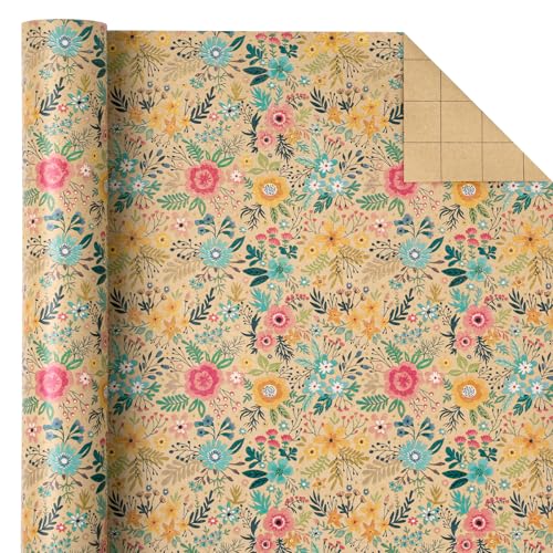 Kraft Floral Wrapping Paper Roll M2476
