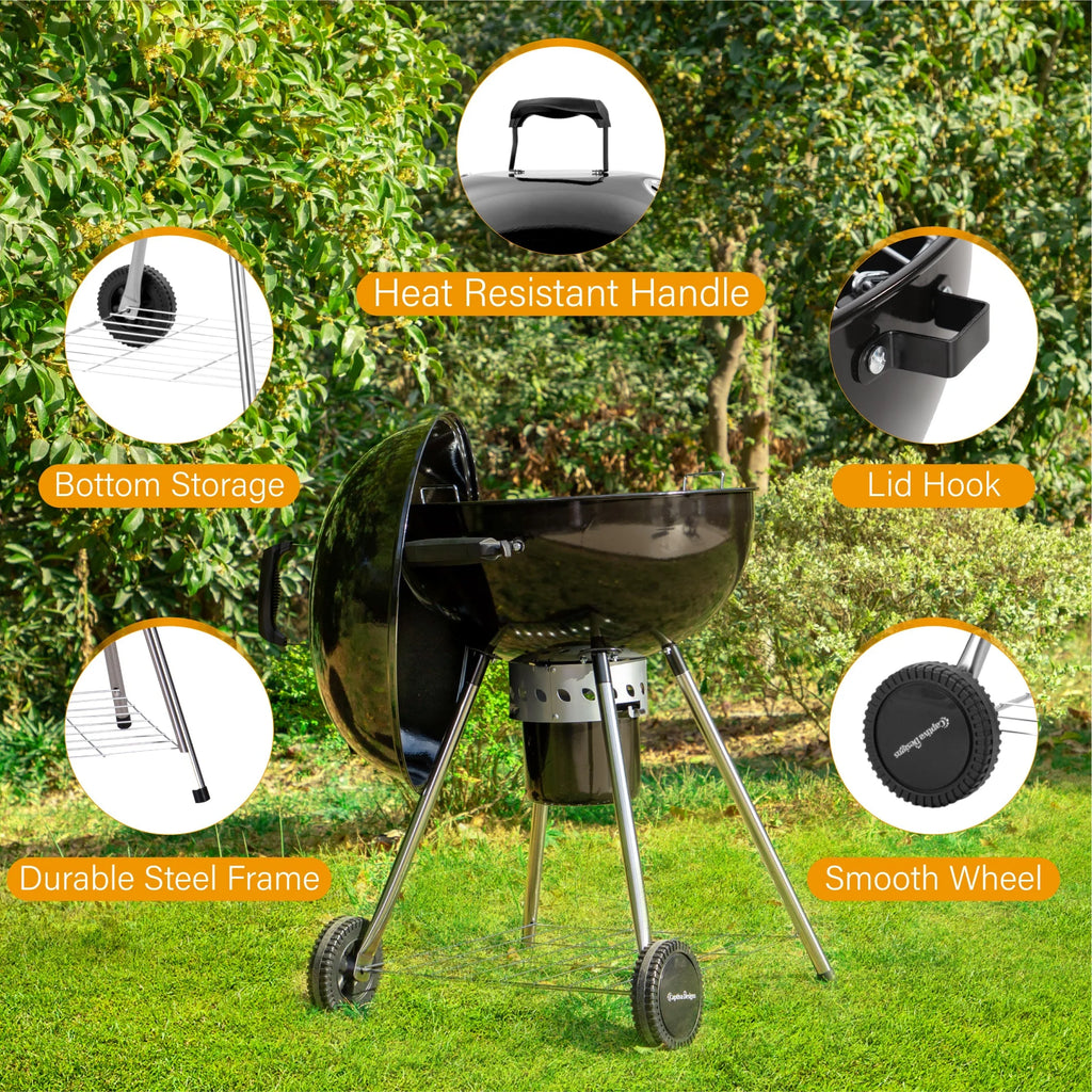 Portable 22" Charcoal BBQ Grill with Rotisserie Ring Q80426