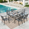 7-Piece Black Steel Patio Dining Set with 6 Armchairs and Table R1790